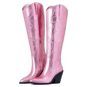 Women's Over-the-Knee Metallic Pink Cowboy Boots
